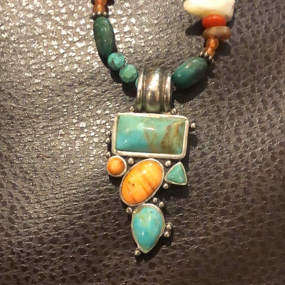 BARSE Sterling Silver 925 Turquoise Spiny Oyster Inlay Drop Dangle Earrings VTG - Picture 6 of 7